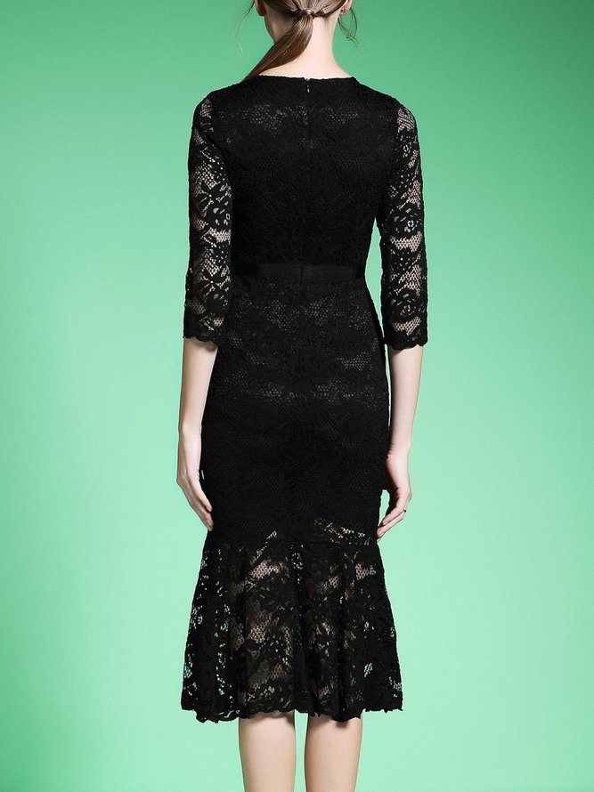 3/4 Sleeve Embroidered Lace Mermaid Dress